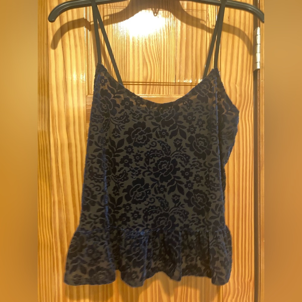 Black and blue velvet peplum top